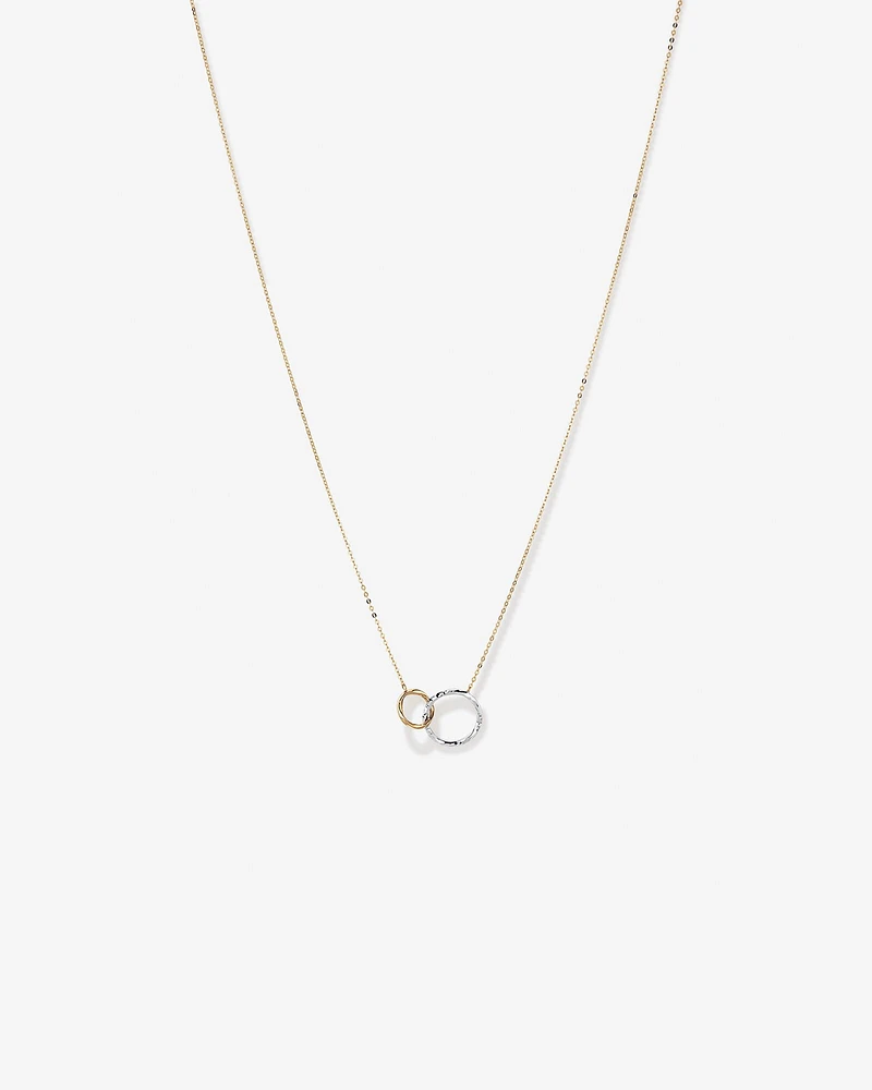 Collier à maillons doubles cercles deux tons avec finition martelée en or blanc et jaune 10 kt