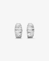 Cubic Zirconia Tapered Chunky Rib Half Hoop Stud Earrings in Sterling Silver