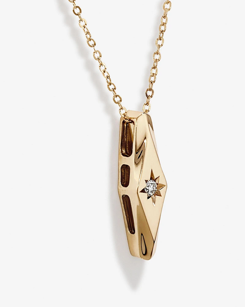 Diamond Star Accent Narrow Signet Pendant with Chain in 10kt Yellow Gold