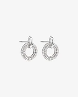 Pavé Set Cubic Zirconia Puff Open Circle Drop Stud Earrings in Sterling Silver