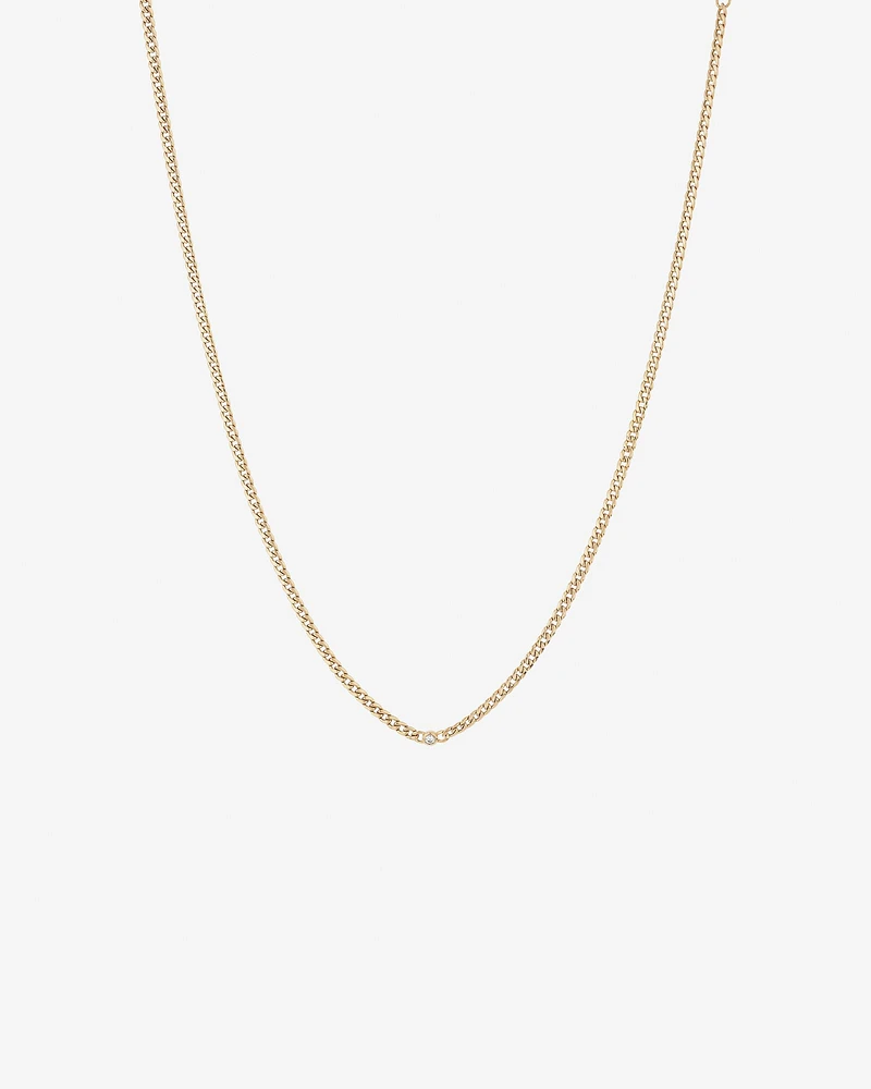 Diamond Accent Curb Chain Necklace in 10kt Yellow Gold