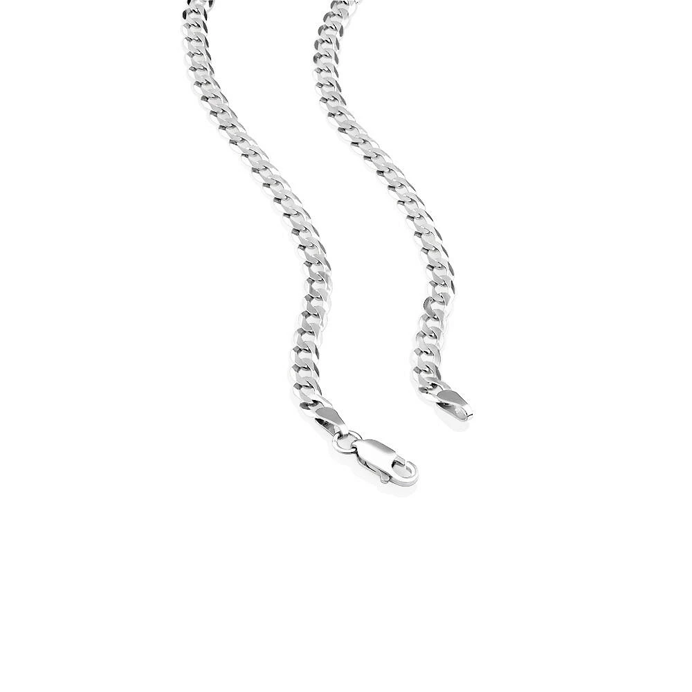 3.55mm Wide Flat Bevelled Curb Chain in 10kt White Gold