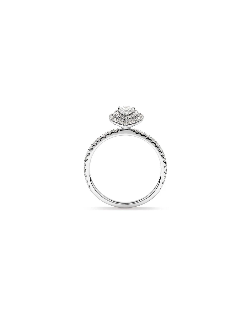 0.87 Carat TW Pear Cut Diamond Halo and Engagement Ring in 14kt White Gold