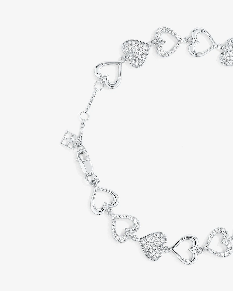 Cubic Zirconia open and closed Heart Bracelet in Sterling Silver