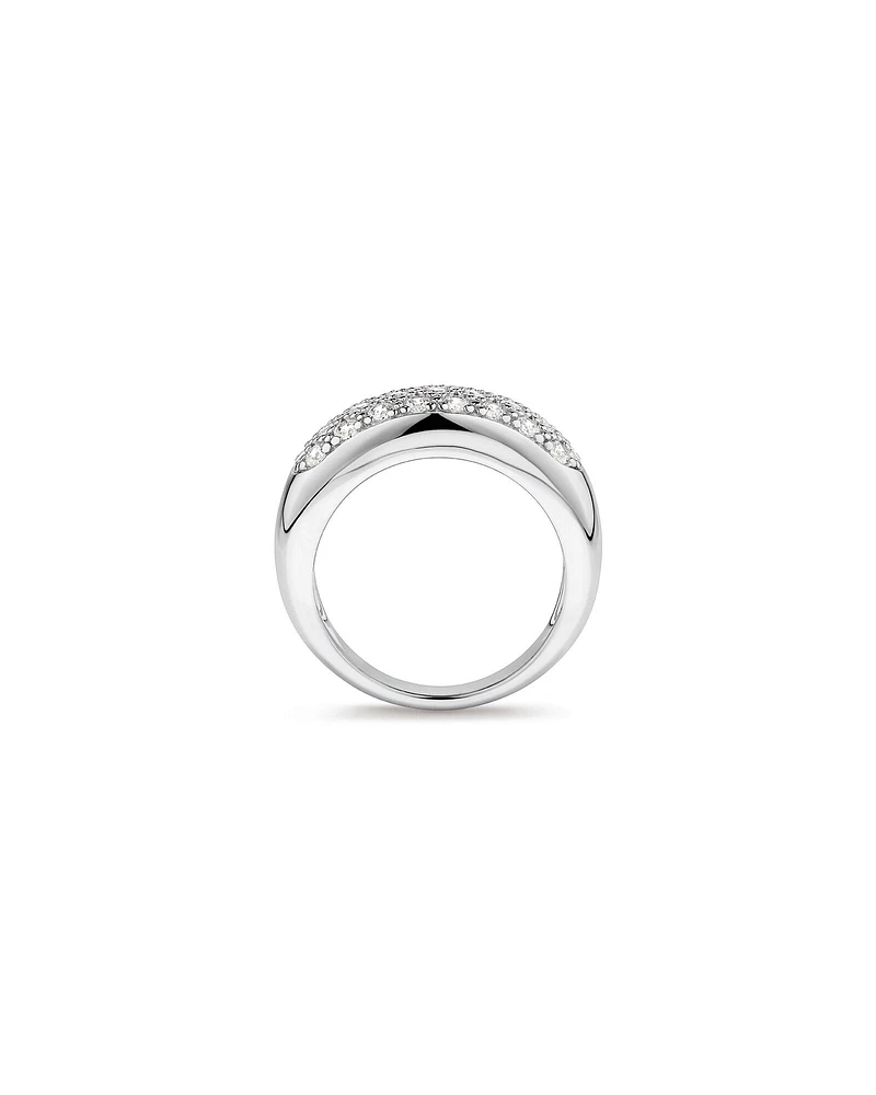 Pavé Set Cubic Zirconia Wide Dome Ring in Sterling Silver