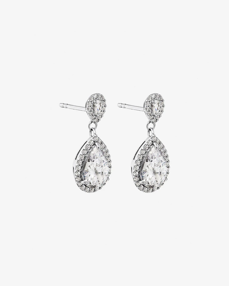 Pear Cubic Zirconia Halo Drop Stud Earrings in Sterling Silver