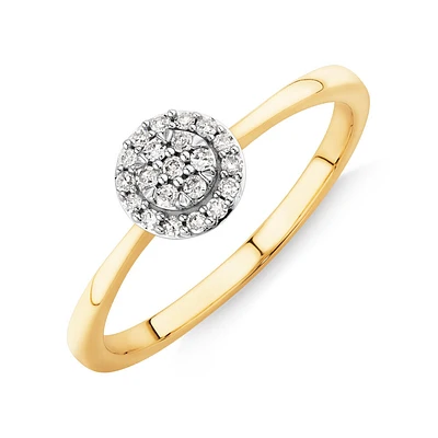 0.10 Carat TW Round Cluster Diamond Promise Ring in 10kt Yellow and White Gold