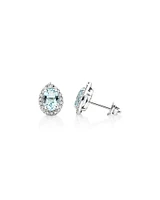 Stud Earrings with Aquamarine & 0.27 Carat TW of Diamonds in 10kt White Gold