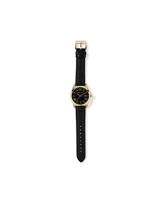 Men's Watch in Stainless Steel, Gold Tone & Black Leather