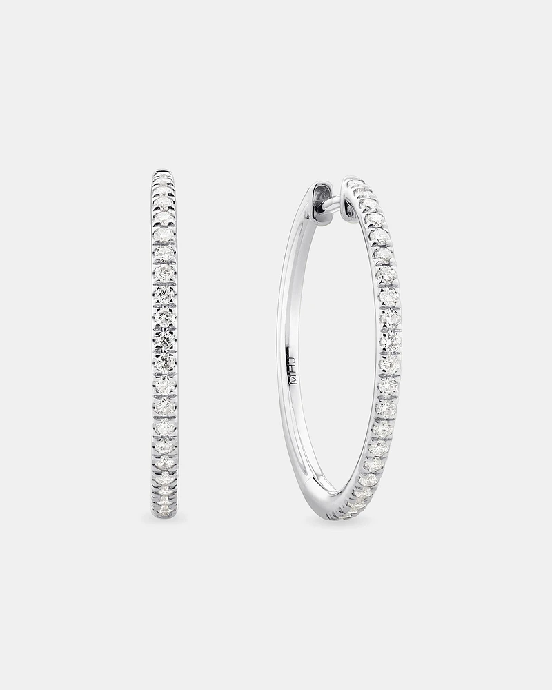 Pave Hoops with 0.35 Carat TW of Diamonds in 10kt White Gold