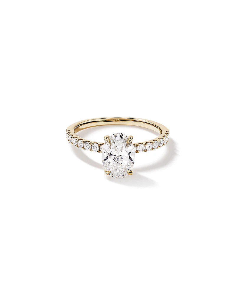 1.81 Carat TW Oval Lab-Grown Diamond Side Accent Engagement Ring in 14kt Yellow Gold