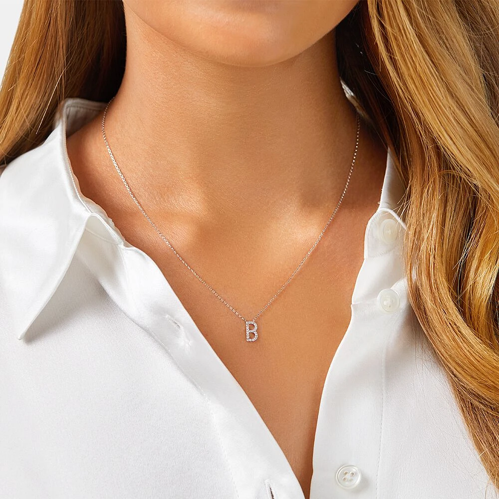 A' Initial necklace with 0.10 Carat TW of Diamonds in 10kt White Gold