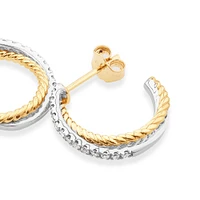 Crossover Hoop Earrings with .20 Carat TW Diamonds in Sterling Silver and 10kt Yellow gold