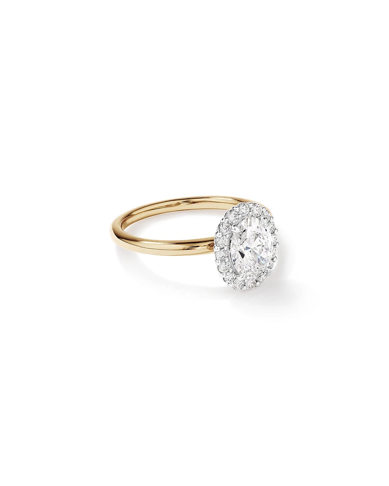 1.46 Carat TW Oval Cut Laboratory-Grown Diamond Halo Engagement Ring in 14kt Yellow and White Gold