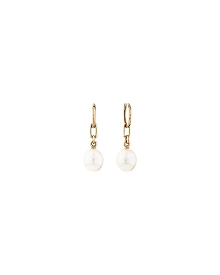 Drop Earrings with Cultured Freshwater Baroque Pearl in 10kt Yellow Gold