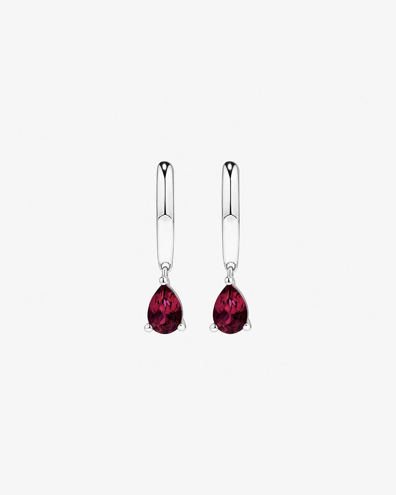 Pear Cut Created Ruby Pendant and Drop Earring Set in Sterling Silver