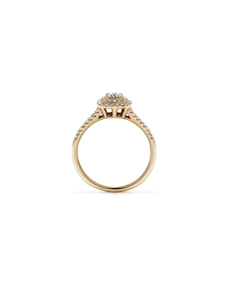 0.30 Carat TW Cushion Shaped Cluster Diamond Halo Engagement Ring in 10kt Yellow Gold