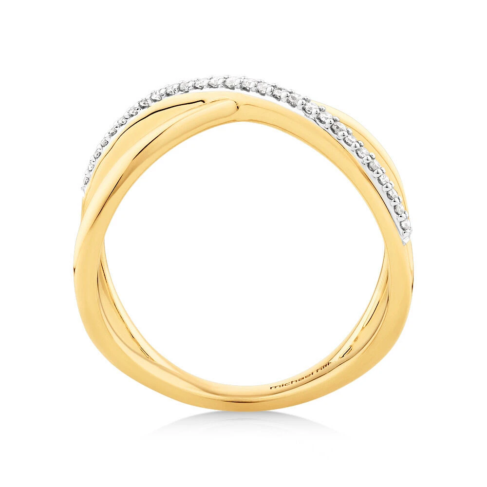 Crossover Ring with Diamonds in 10kt Yellow Gold