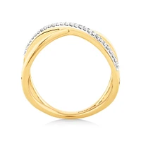 Crossover Ring with Diamonds in 10kt Yellow Gold