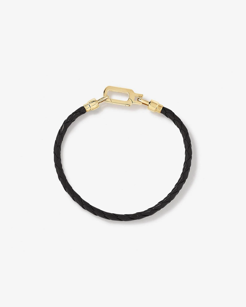 Bracelet pour hommes en cuir noir tressé avec or jaune 10 carats