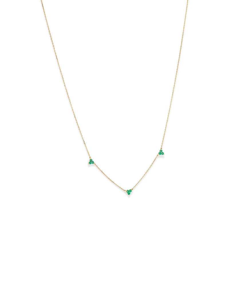 Emerald Trio Station Necklace in 10kt Yellow Gold