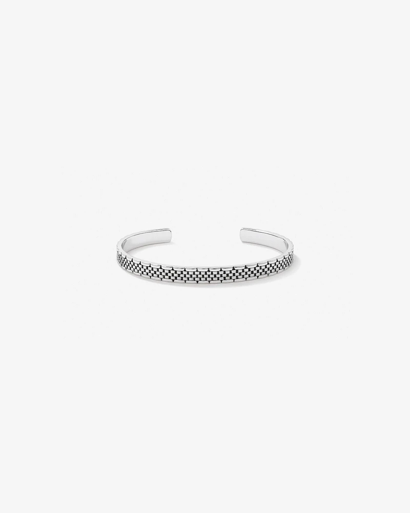 Men's Link Pattern Textured Cuff Bangle in Sterling Silver