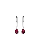 Pear Cut Created Ruby Pendant and Drop Earring Set in Sterling Silver