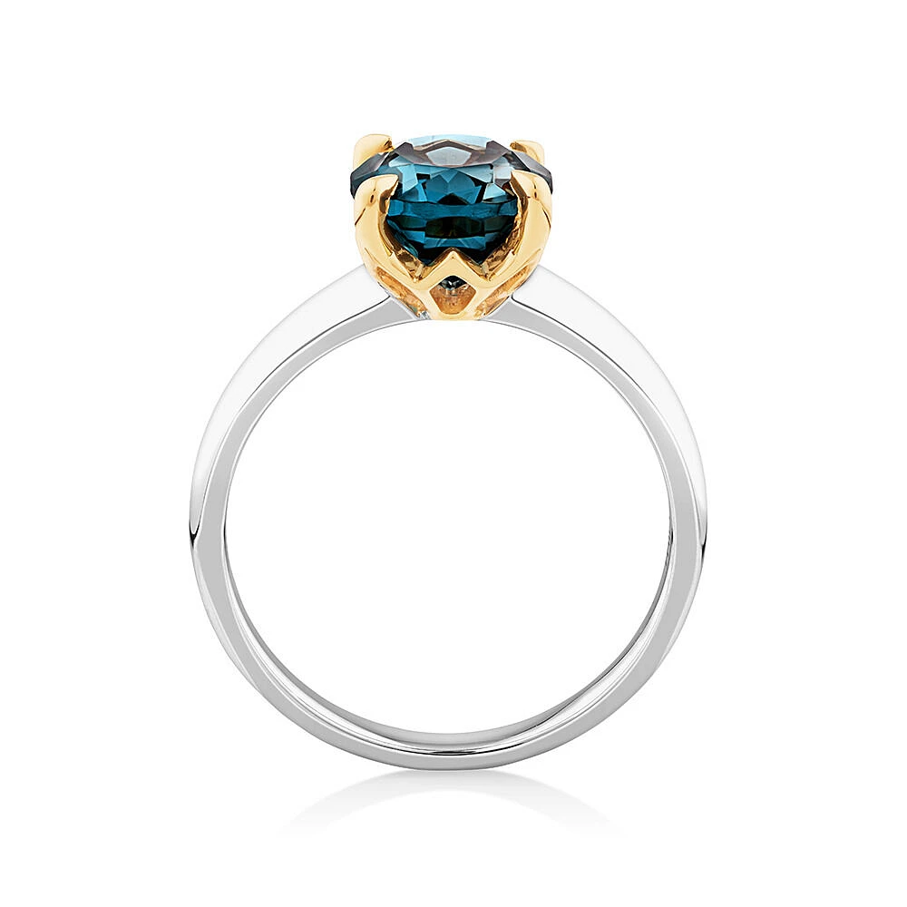 Ring with London Blue Topaz in Sterling Silver and 10kt Yellow Gold