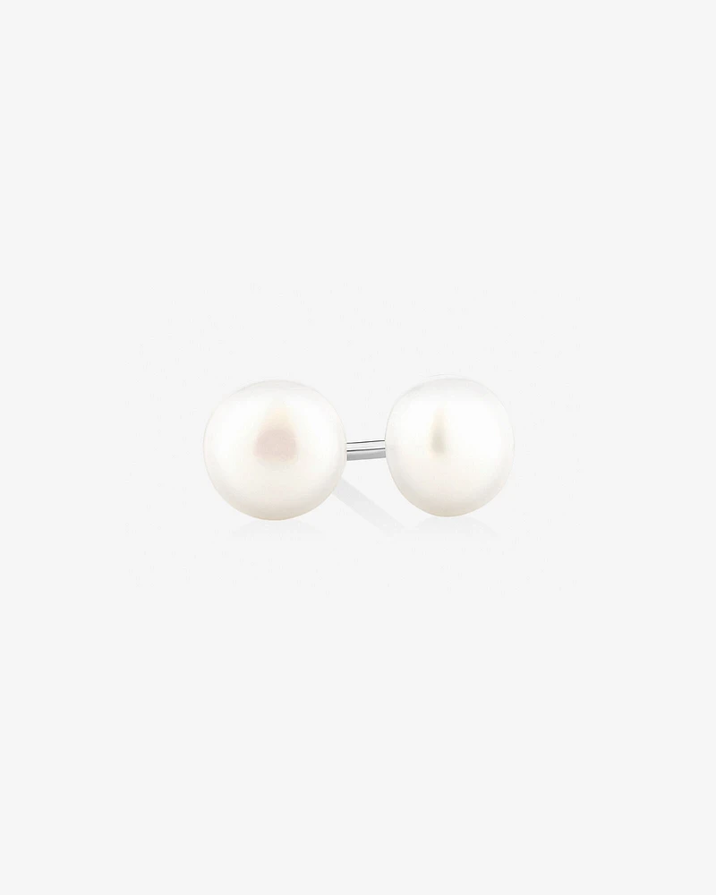 Front & Back Stud Earrings with Button Cultured Freshwater Pearls in Sterling Silver