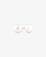 Front & Back Stud Earrings with Button Cultured Freshwater Pearls in Sterling Silver