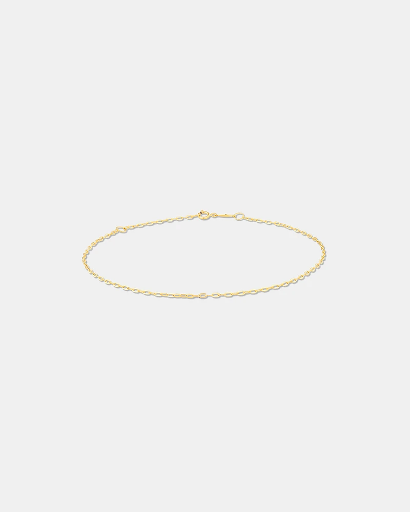 Flat Paperclip Chain Anklet in 10kt Yellow Gold