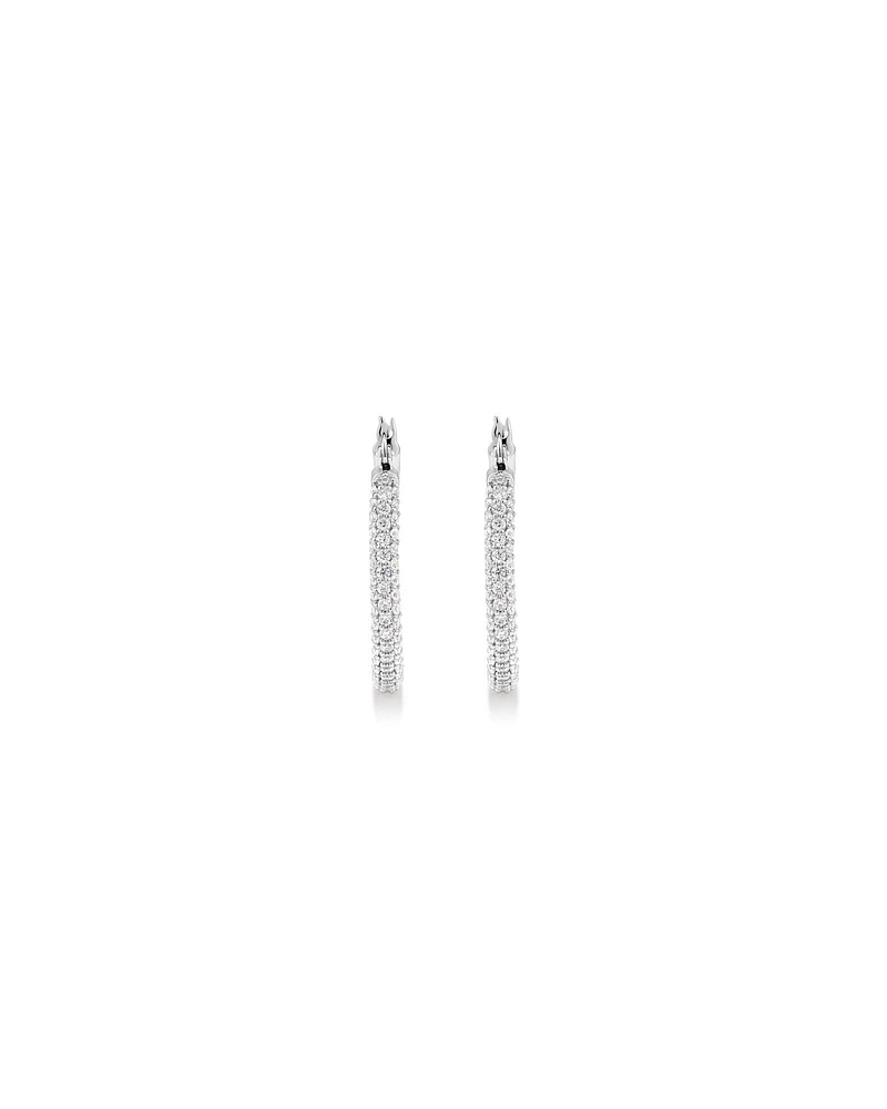 Full Pavé Set Cubic Zirconia Hoop Earrings in Sterling Silver