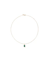 Pendentif en or jaune 10 carats avec chaîne et émeraude verte synthétique taillée en émeraude et halo de diamants
