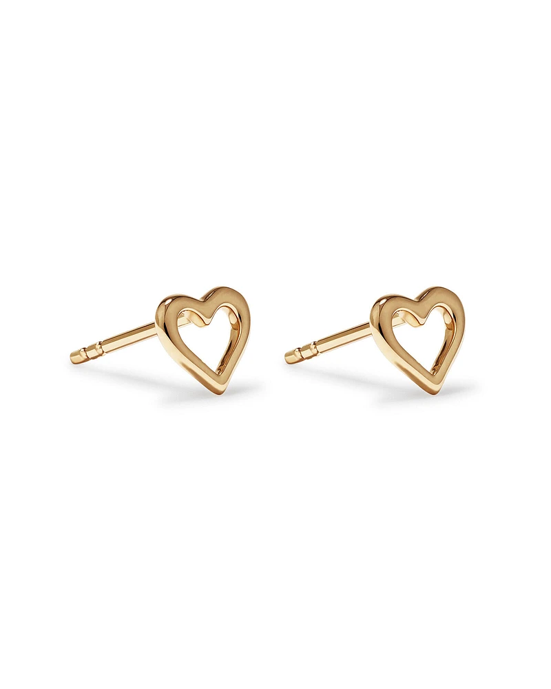 Boucles d'Oreilles Clous Coeur Ouvert en Or Jaune 10 kt