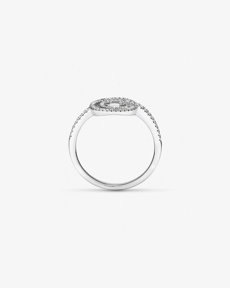 Fine Double Circle Diamond Ring in Sterling Silver