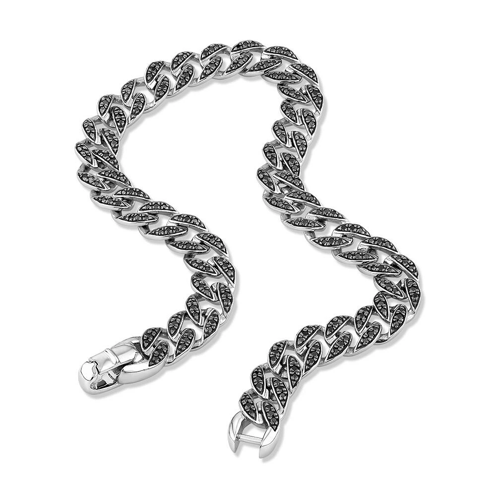 Men's 1.32 Carat TW Men's Black Diamond Cuban Bracelet in Sterling Silver