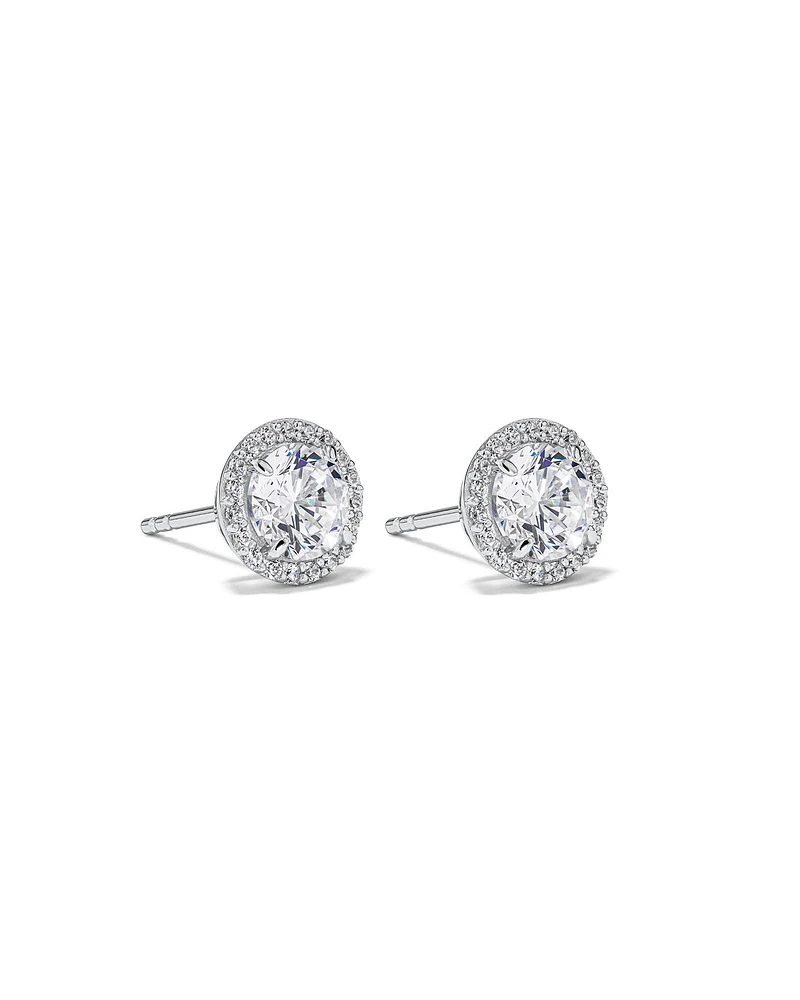 Boucles d'Oreilles Clous Halo en Zircon Cubique Rond Brillant en Argent Sterling