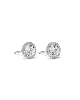 Boucles d'Oreilles Clous Halo en Zircon Cubique Rond Brillant en Argent Sterling