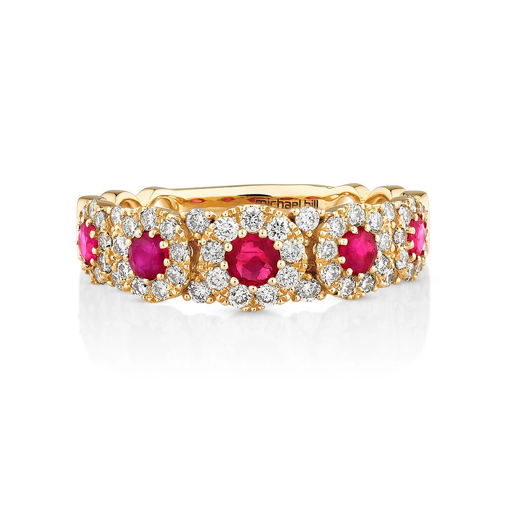 Bague Bulle avec Rubis et .50 Carat TW de Diamants en Or Jaune 14kt