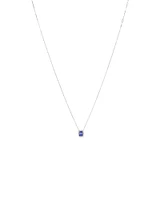 Emerald Cut Blue Tanzanite and 0.17 Carat TW Diamond Halo Pendant in 14kt White Gold