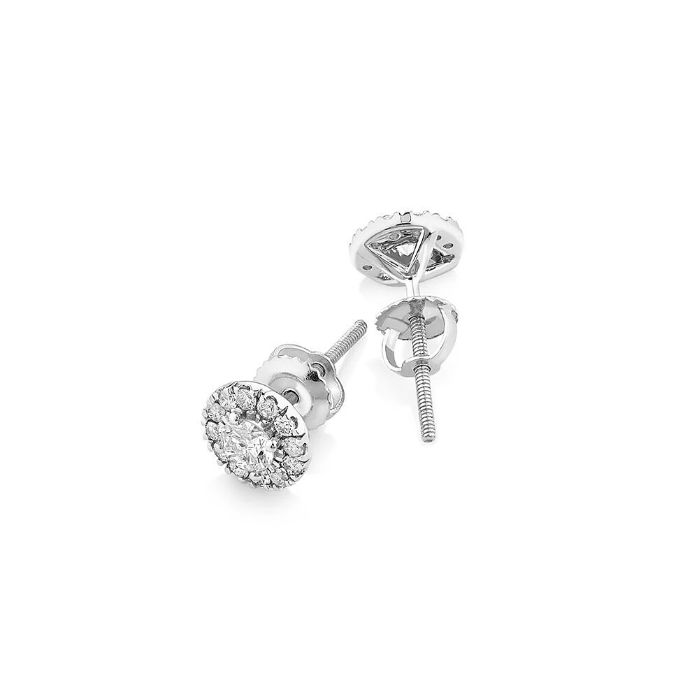 Dainty Halo Earrings with 0.50 Carat TW of Diamonds in 14kt White Gold