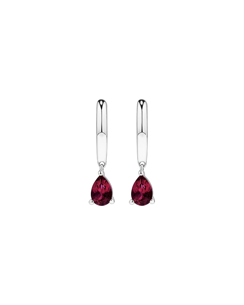 Pear Cut Created Ruby Pendant and Drop Earring Set in Sterling Silver