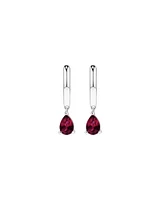 Pear Cut Created Ruby Pendant and Drop Earring Set in Sterling Silver