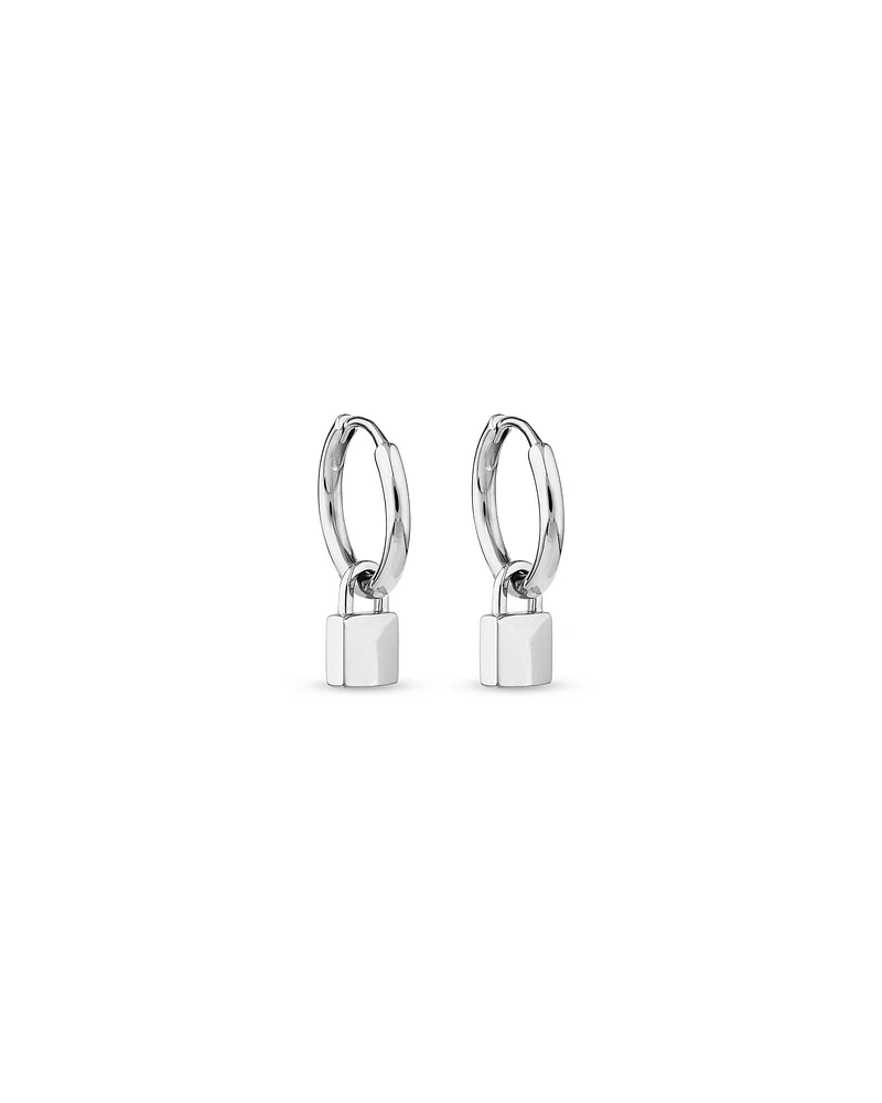 Signature Lock Hoop Huggie Earrings in Sterling Silver