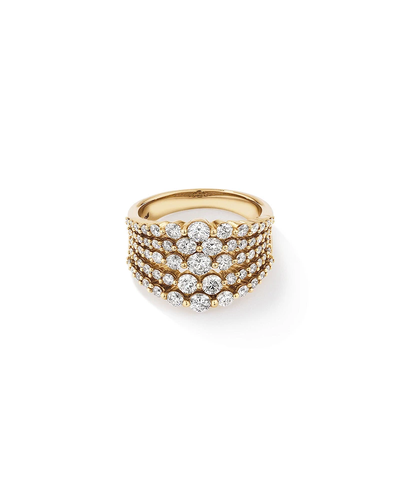 Graduated Multi Row Ring with 2.00 TW Diamonds in 18kt Yellow Gold