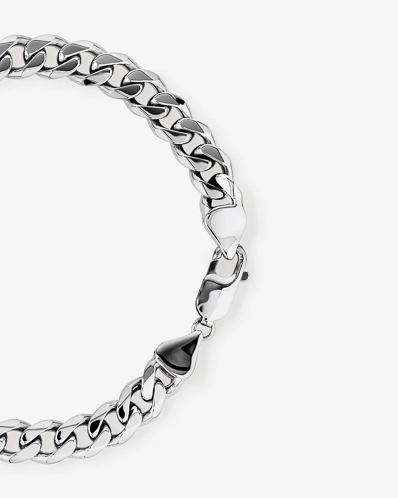 Men's Silver 21CM Curb ID Bracelet with 0.33 Carat TW of Black Diamonds