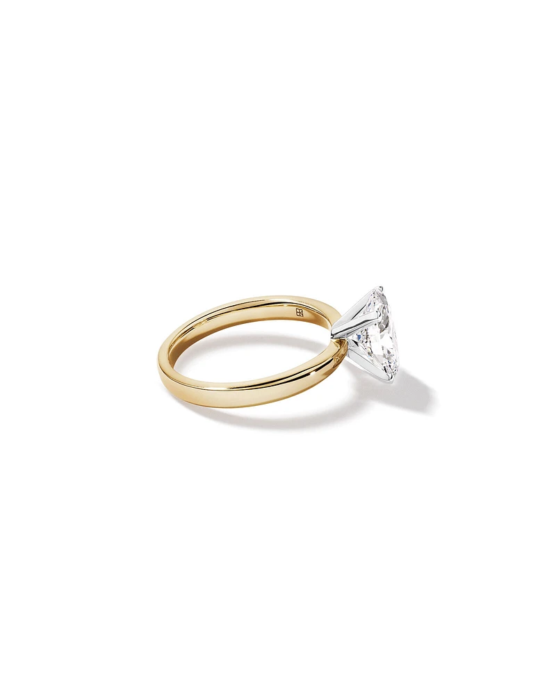 Bague de fiançailles solitaire en or jaune et blanc 14 carats, taille ovale, diamant de synthèse de 2,00 carats