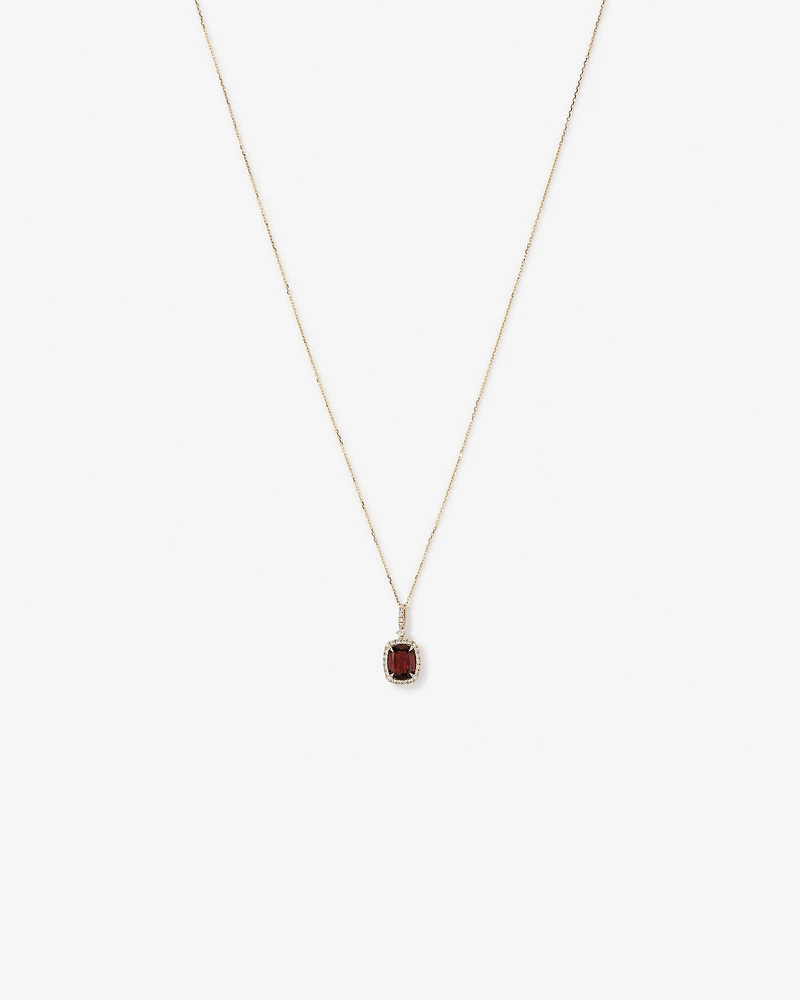 Cushion Cut Red Garnet Gemstone and Diamond Halo Pendant Necklace 10kt Yellow Gold