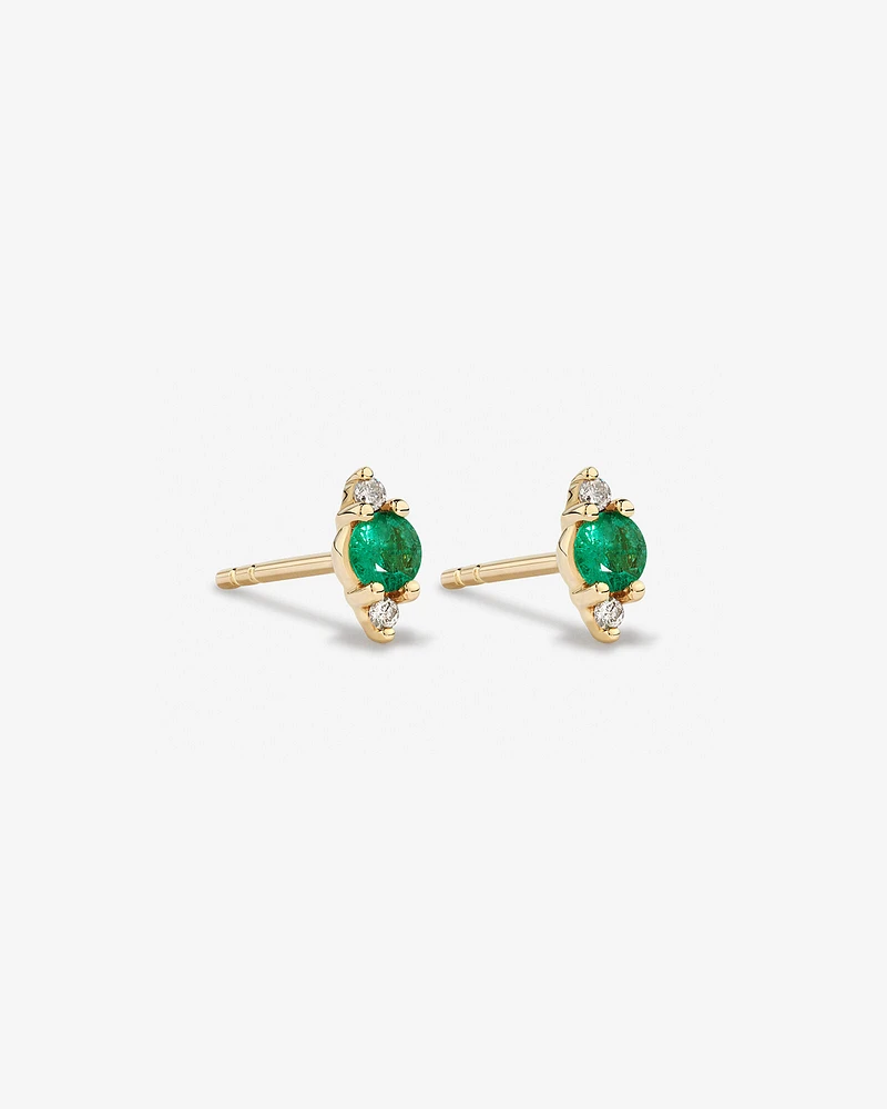 3 Stone Emerald Earrings with .04 Carat TW Diamonds in 10kt Yellow Gold