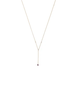 Collier Lariat Avec Améthyste Violette Taille Poire Et Diamants En Or Jaune 10 Ct